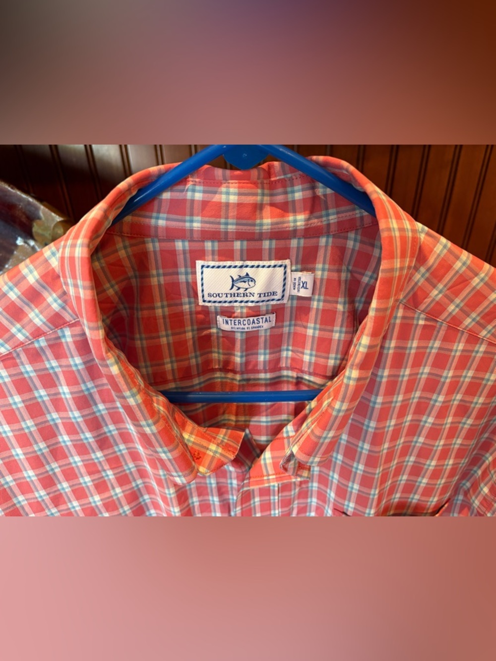Southern Tide men’s Intercoastal men’s Button-Down Shirt. Sharp pink/blue plaid - Picture 5 of 6